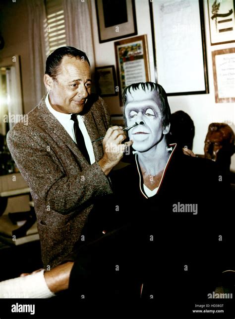 THE MUNSTERS, makeup artist applying makeup to Fred Gwynne, 1964-1966 ...