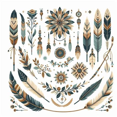 Decorative bohemian artwork featuring intricate floral designs feathers ...