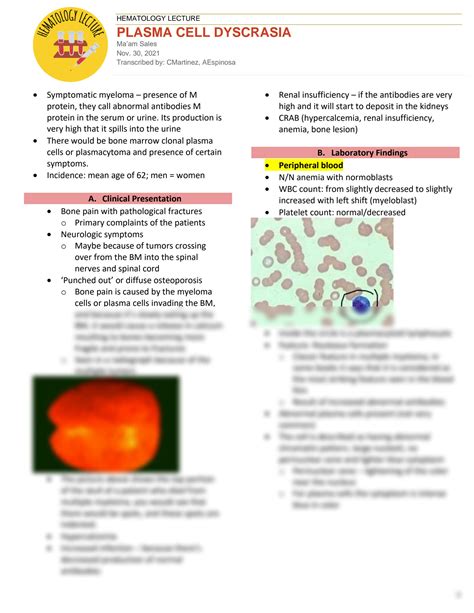 SOLUTION: Plasma cell dyscrasias - Studypool