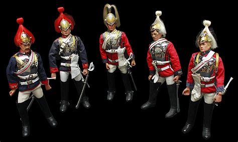 A group of five Palitoy Action Man flock hair British Army Household ...