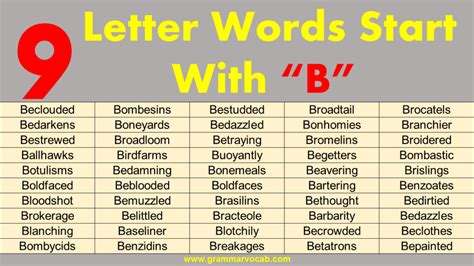 Nine Letter Words Starting With B - GrammarVocab