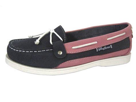 Yachtsman Ladies Nubuck Slip-On Deck Shoes - Navy/Pink - Edinburgh ...
