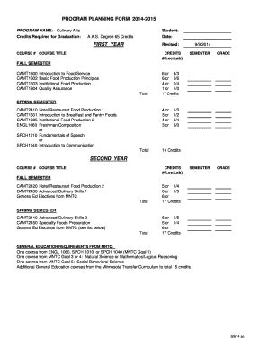 Fillable Online PROGRAM PLANNING FORM 20142015 PROGRAM NAME: Culinary ...