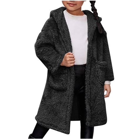 Annhoo Boys Girls Long Fleece Coats Winter Comfy Long Sleeve Open Front ...