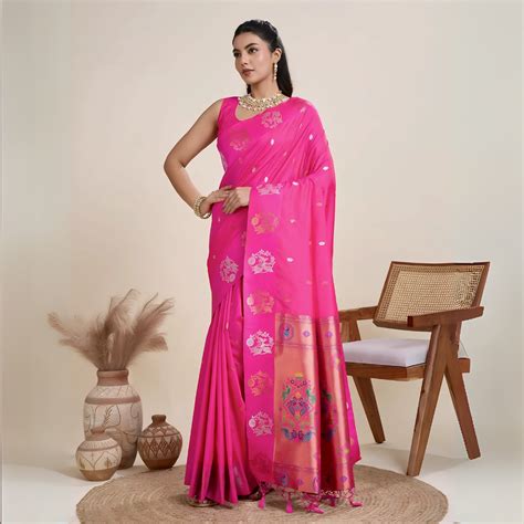 Pink Zari Weaving Soft Silk Saree – Kalyanja
