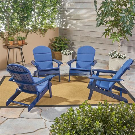 Noble House Malibu Outdoor Wood Adirondack Chair in Navy Blue (Set of 4 ...
