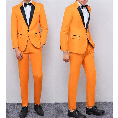 Fashion Orange Men Suit Set Formal Wedding Suits For Men Slim Fit Groom ...