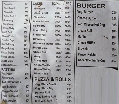 Menu at Pastry Palace, New Delhi, 90