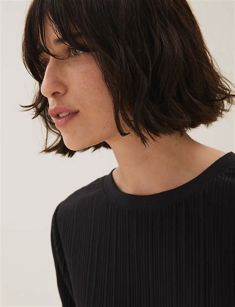 Buy Jersey Plisse Relaxed Short Sleeve Top at Marks & Spencer