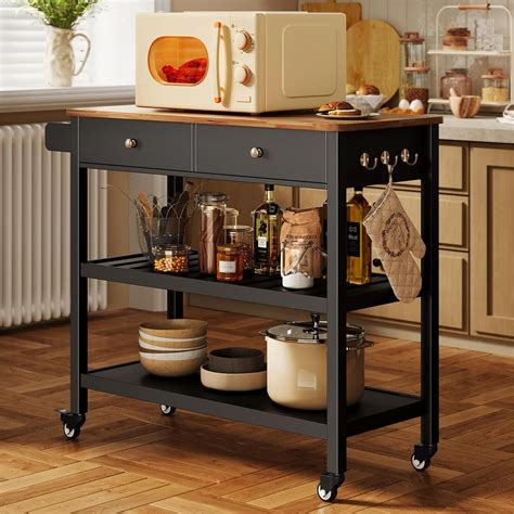 Portable Dining Kitchen Island Cart with Storage on Rolling Mobile ...