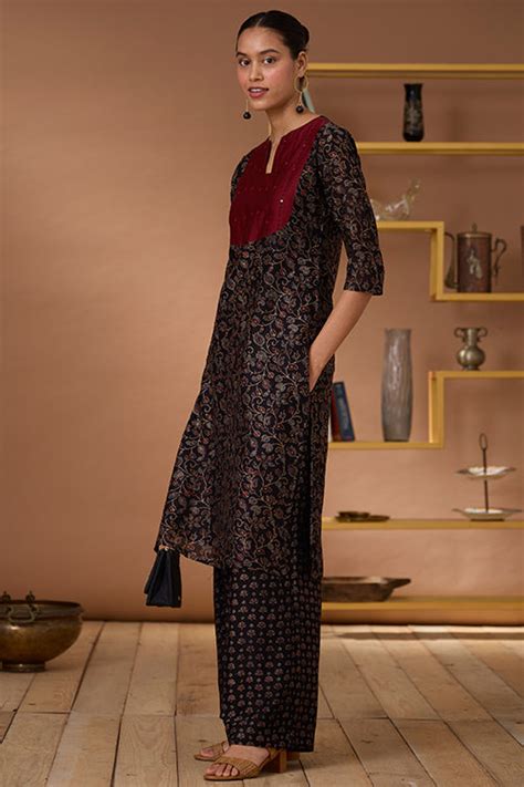 Starburst Embroidered Mirrorwork Chanderi Silk Kurta For Women Online ...
