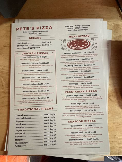 Menu at Pete's Pizza restaurant, Aberdeen