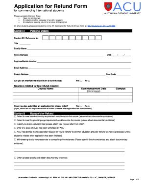 ACU International Student Refund Application Form - Blank Fillable ...