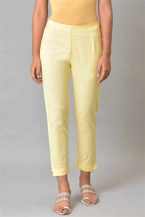 Buy Lemonade Yellow Solid Slim Pants @ 1099 | W for woman – wforwoman