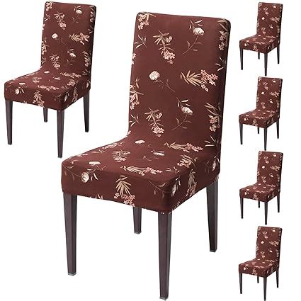 HOKIPO polyester Stretchable Dining Chair Cover Set of 6 Washable Slip ...