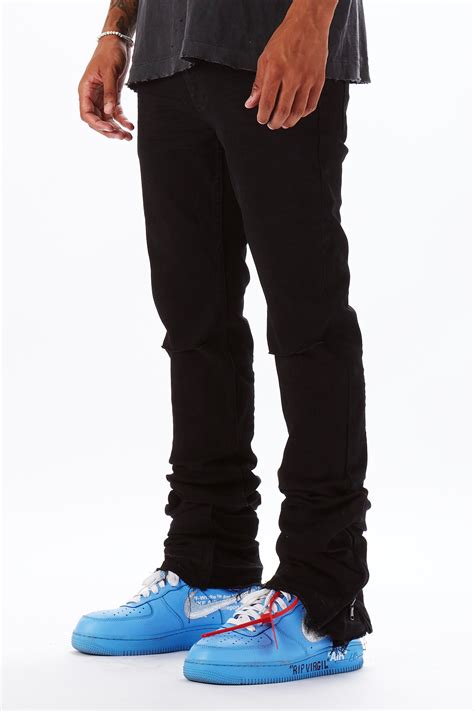 Black Stacked Jeans: Flared Black Jeans For Men