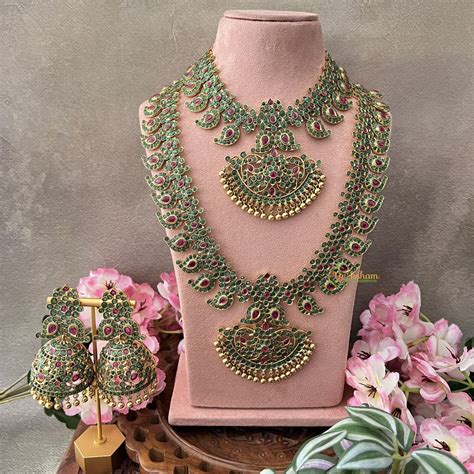 Vriksham Precious Kemp Style Stone Green Maanga Bridal Set-G18656 ...