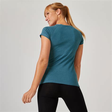 Women's Gym Cotton Blend Slim Fit Stretchy Printed Tshirt--Turquoise Green