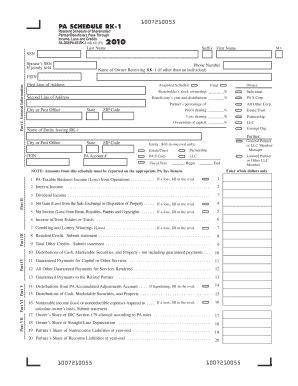 Fillable Online 2010 PA Schedule RK-1 - Resident Schedule of ...