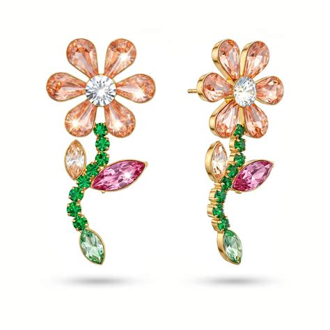 PRAO Earrings Anti-Tarnish Multicoloured Crystal Flower Danglers