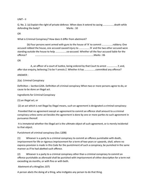 Indian penal code unit 2 - Study Guide - UNIT - II Q. No. 2. (a ...