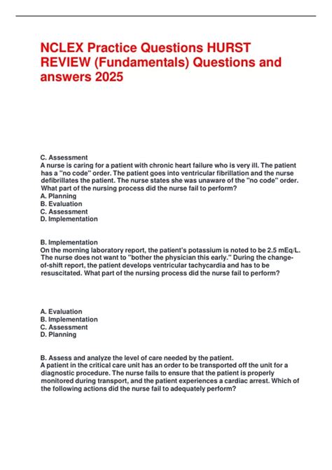 NCLEX Practice Questions HURST REVIEW (Fundamentals) Questions and ...