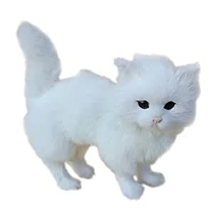 Rare Realistic White Cat Animal Model Role Play Figure Figurine Garden ...