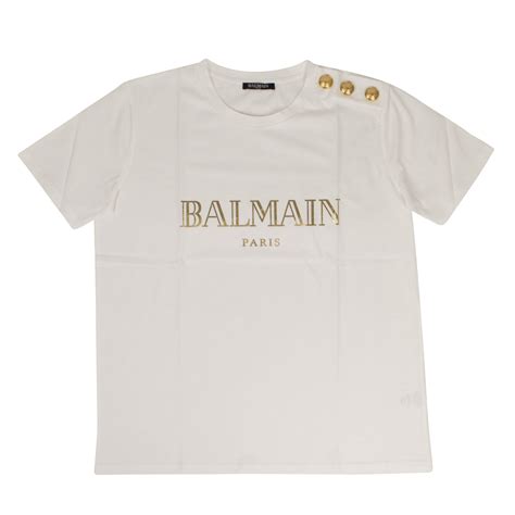 Balmain Paris // Short Sleeve Cotton Logo T-Shirt // White (34) - Women ...