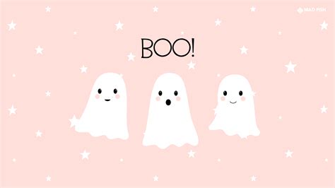 Cute Halloween Wallpaper 4K, Kawaii cartoon, Cute ghost