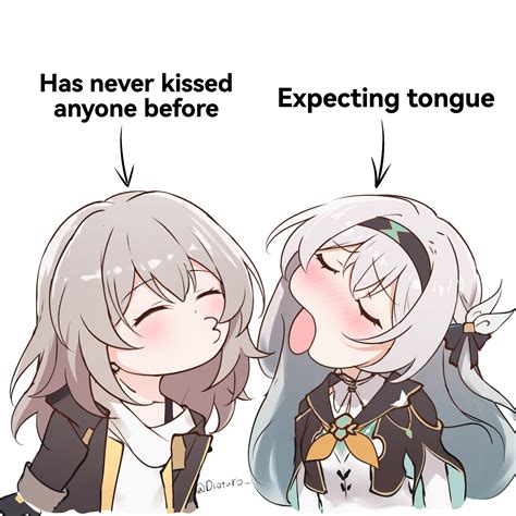 Hasn't Kissed Anyone Ever Vs Expecting A Kiss With Tongue (Meme) | Danbooru