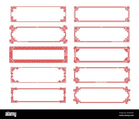 Red asian rectangular chinese, japanese, korean frames and borders. Oriental culture traditional ...