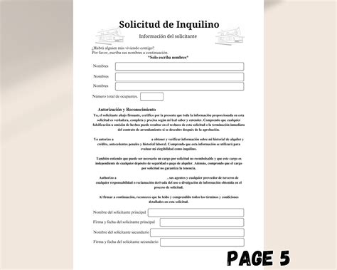 Solicitude De Inquilino En Español: Printable PDF Tenant Application - Etsy