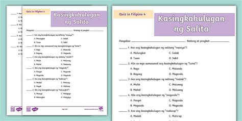 Grade 4 Filipino Quiz - Kasingkahulugan ng salita - Twinkl