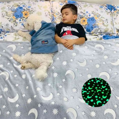 Glow in The Dark Blanket for Kids - Moon & Stars | 0-15 Yrs – Famyo