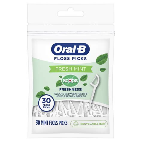 Oral-B Burst of Scope Dental Floss Picks, Fresh Mint, 30 Count ...