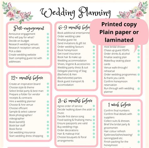 Wedding Planning Checklist printed & Laminated New Zealand - Worksheets ...