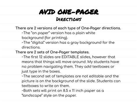 Avid Study Skill One-Pager Templates 8 Direction Types EDITABLE Google ...