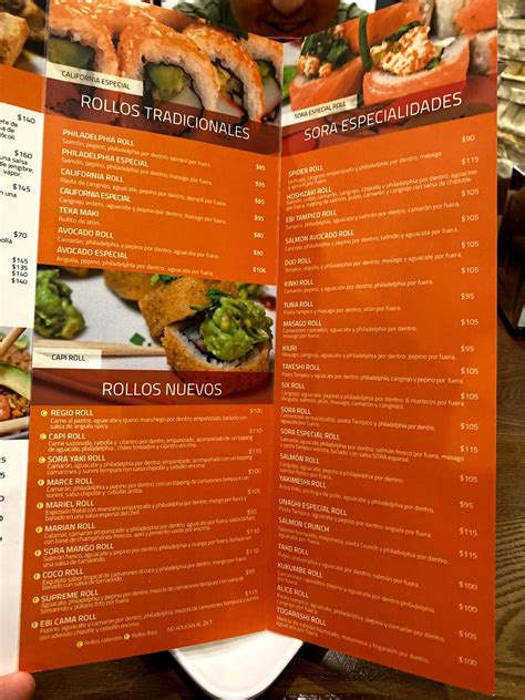 Carta de Sora Sushi Bar (Queretaro Plaza Zoco), Santiago de Querétaro