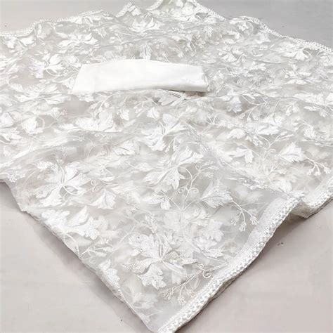White Floral Embroidered Organza Saree