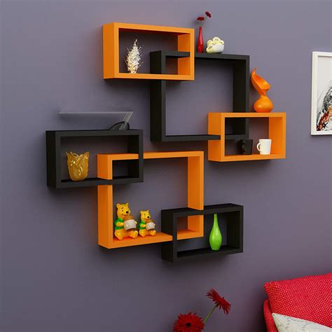 Buy U V Wooden Handicraft 6 Cube Wall ed Rustic Floating Shelves, Wood ...