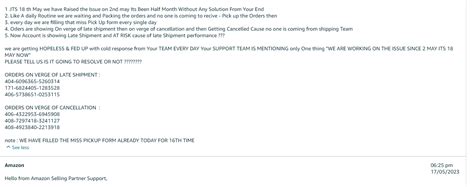 18 Days No One coming to Receive the Easy Ship Orders not Getting any ...