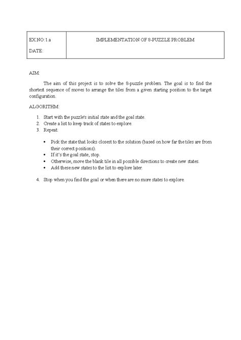 AI LAB MANUAL AD3311 - AIM: The aim of this project is to solve the 8 ...