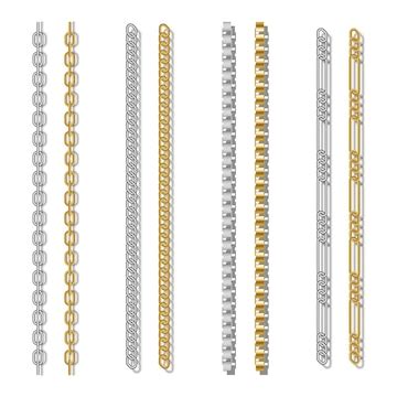 Jewelry chains in gold and silver different types of weaving realistic ...