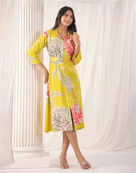 Yellow Floral Bunches Soft Silk Kurti With Belt – South India Shopping Mall