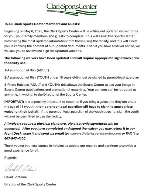 Updated Waivers | The Clark Sports Center