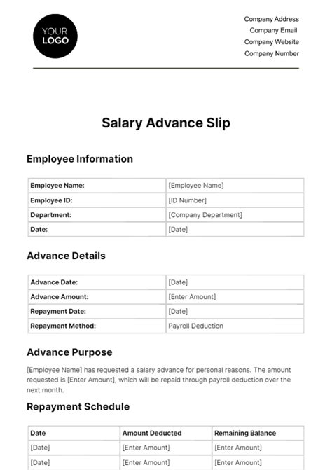 Free Salary Advance Slip HR Template to Edit Online