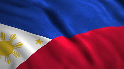 Beautiful flag of the Philippines.Motion.A blue and red flag and a ...