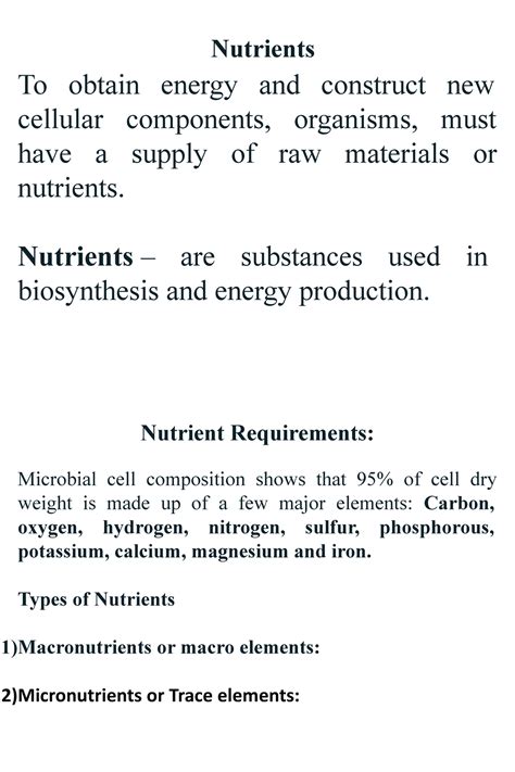 Nutrients and Microbial Growth: A Study Guide for Unit 2 in Food ...