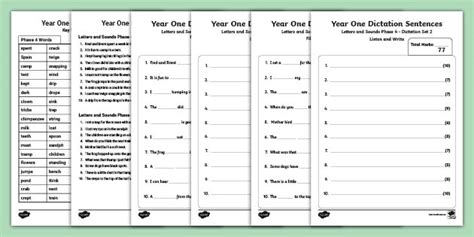 Year One Dictation Sentences Assessment Pack (teacher made)