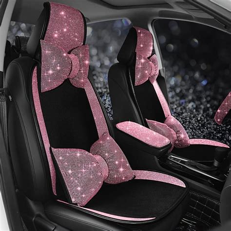 Pink Car Seat Cover, Ice Silk Rhinestone Anti-Slip Car Seat Cushion Car Seat Protector Car Front ...